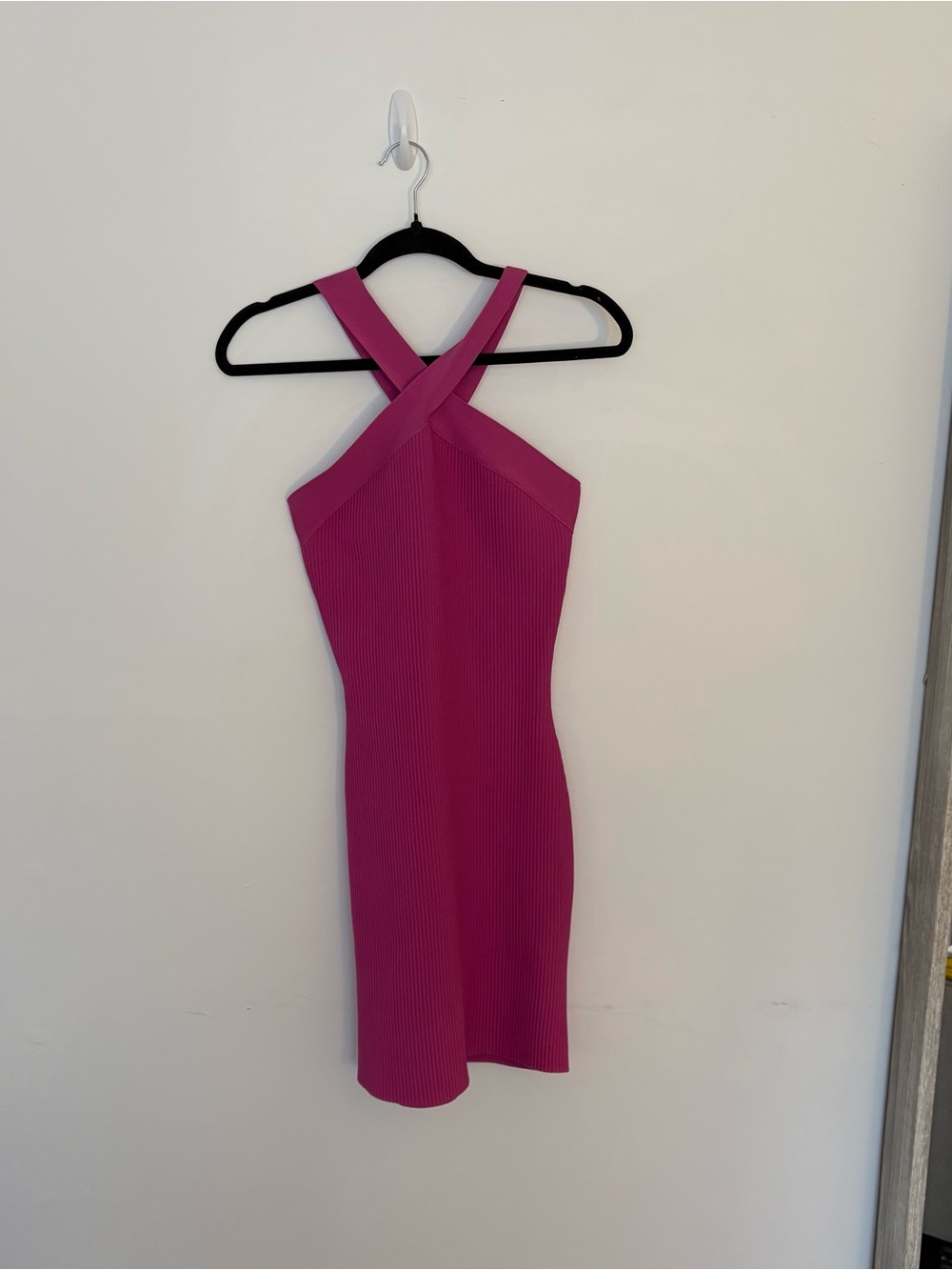 Sincerely Jules Fuchsia Pink Cross-Neck Mini Dress